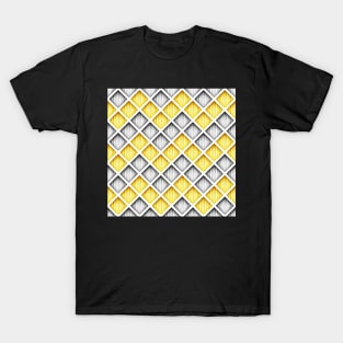 Yellow and Gray Geometric Pattern, Rhombic  Zigzag Motif T-Shirt